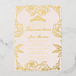 Rosa Pfirsich Goldene Rose Folieneinladung