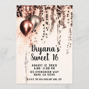 Rosa Pfirsich Metallische Balloons Rustikale Ivy S Einladung