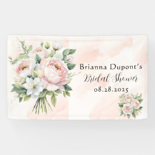 Rosa Pfirsich-Pfingstrose Florale Hochzeitsdusche Banner