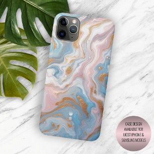 Rosa Pfirsich Pink Blau Gold Marmor Kunst Muster iPhone 15 Pro Max Hülle