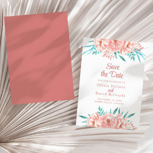 Rosa Pfirsich und Türkis Florale "Save the Date"-K Save The Date