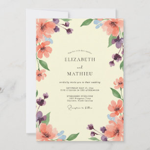 Rosa-Pfirsich-Veilchen-Wildblumen-Hochzeit Einladung