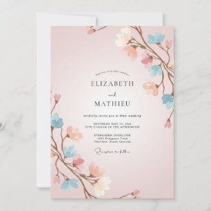 Rosa Pfirsich-Zweig-Eukalyptus-Hochzeit Einladung
