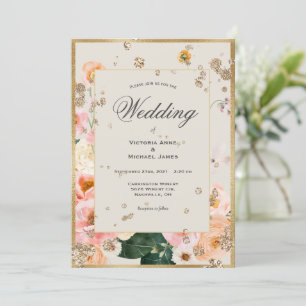 Rosa Pfirsichblüte Elegante Hochzeit Gold Einladung