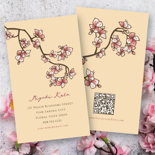 Rosa Pfirsichblüten Elegante Frühlingsblumen Visitenkarte (Oriental Pink Peach Blossoms Elegant Chic Sakura Spring Flowers Business/Profile Card @ fat_fa_tin)