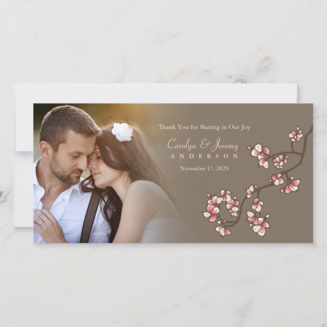 Rosa Pfirsichblüten Hochzeit danke Ihnen Fotokarte (Vorderseite)