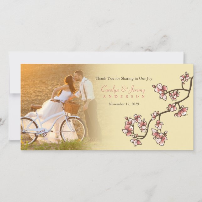 Rosa Pfirsichblüten Hochzeit danke Ihnen Fotokarte (Vorderseite)