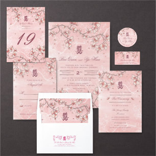 Rosa Pfirsichblüten Romantische Floralien Asiatisc RSVP Karte