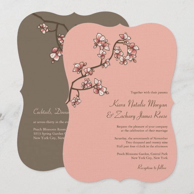 Rosa Pfirsichblüten Sakura Chinesische Hochzeit Ei Einladung (Vorne/Hinten)