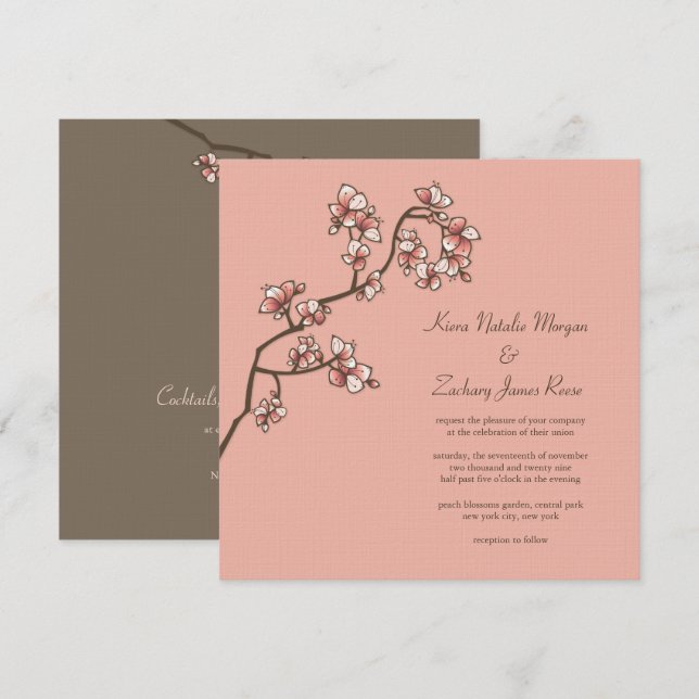 Rosa Pfirsichblüten Sakura Chinesische Hochzeit Ei Einladung (Vorne/Hinten)
