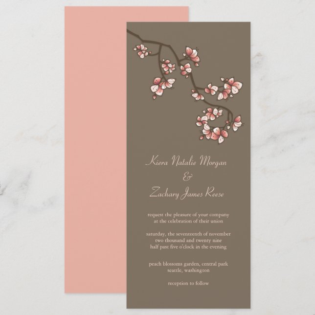 Rosa Pfirsichblüten Sakura Chinesische Hochzeit Ei Einladung (Vorne/Hinten)