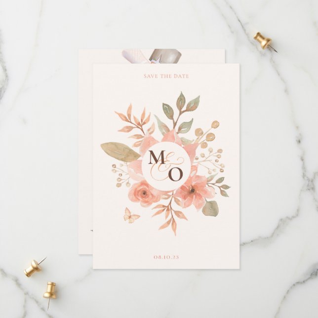 Rosa-pfirsichblütenhochzeit Save The Date (Vorderseite/Rückseite Beispiel)