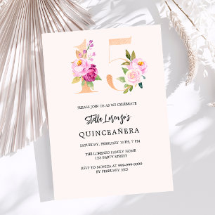 Rosa pfirsichblütenzahlen Gold Quinceanera Einladung