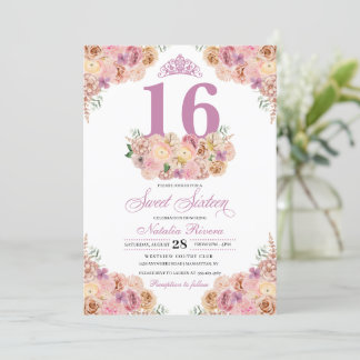 Rosa Pfirsiche Floral 16 . Geburtstag Geburtstag I Einladung