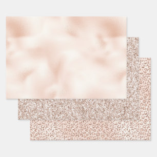 Rosa Pfirsichfarben Rose Glitzer Geschenkpapier Set