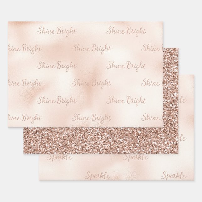 Rosa Pfirsichfarben Rose Glitzer Sparkasse Geschenkpapier Set (Set)
