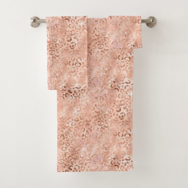 Rosa Pfirsichfarben Rose Gold Leopard Badhandtuch Set (Insitu)