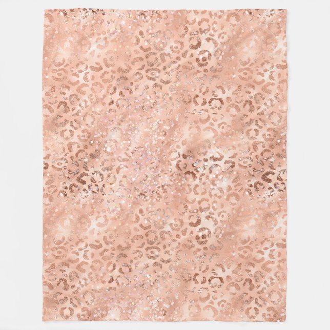 Rosa Pfirsichfarben Rose Gold Leopard Fleecedecke (Vorderseite)