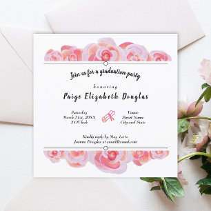 Rosa Pfirsichfarben Rose Graduation Party Einladun Einladung