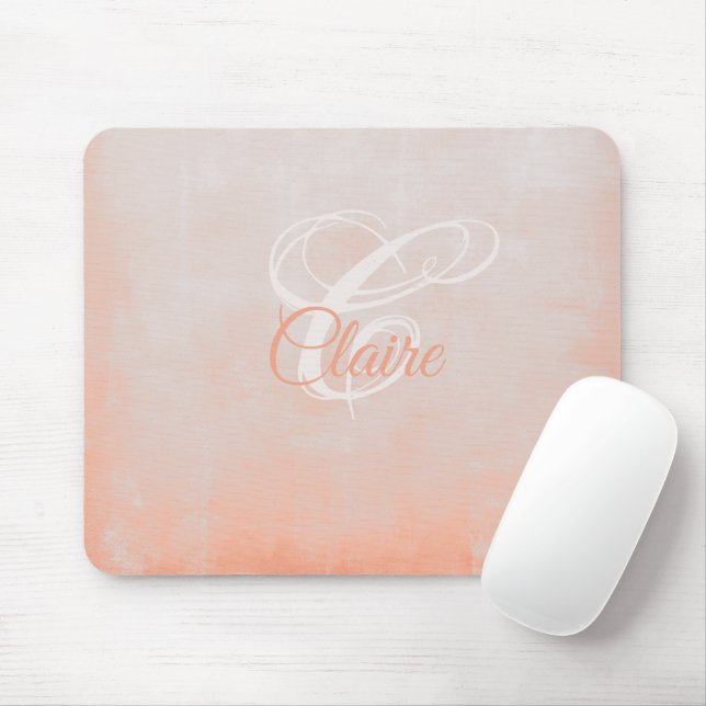Rosa Pfirsichfarben rustikale, Abstrakte Monogramm Mousepad (Mit Mouse)