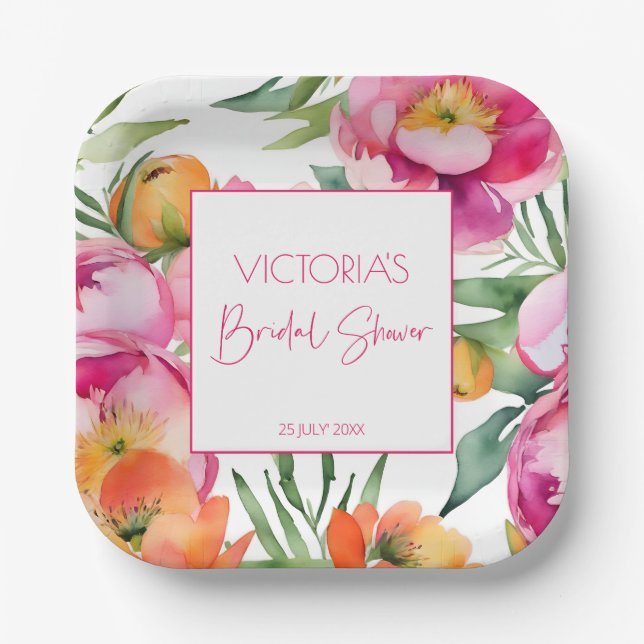 Rosa, pfirsichfarbene Birnen, elegantes Brautparty Pappteller (Vorderseite)