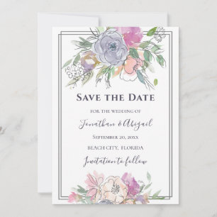 Rosa Pfirsichfarbene Lila Blütengrau-Rahmen-Hochze Save The Date