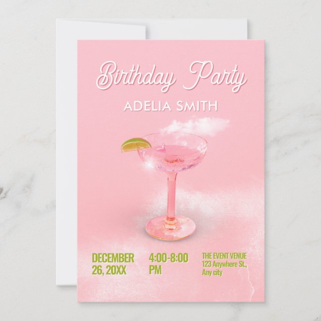 Rosa pfirsichfarbener Cocktail Margarita Geburtsta Einladung (Vorderseite)