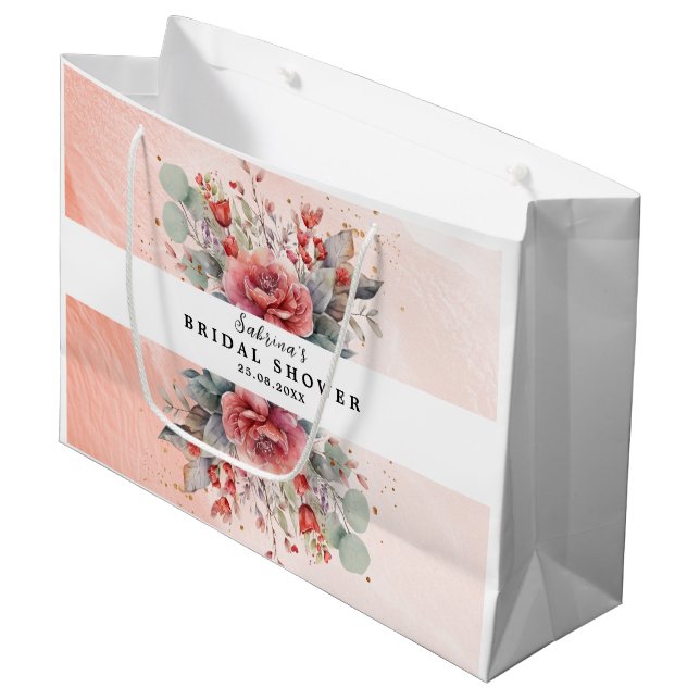 Rosa Pfirsichfarbenes blaues Brautparty Große Geschenktüte (Vorderseite Schrägansicht)