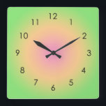 Rosa Pfirsichgrün Gradient Ombre Aura Quadratische Wanduhr<br><div class="desc">Schöne digitale Aquarell Pink Peach Green Farbverlauf ombre Design. Gradient Sommer Geschenke.</div>