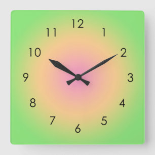 Rosa Pfirsichgrün Gradient Ombre Aura Quadratische Wanduhr