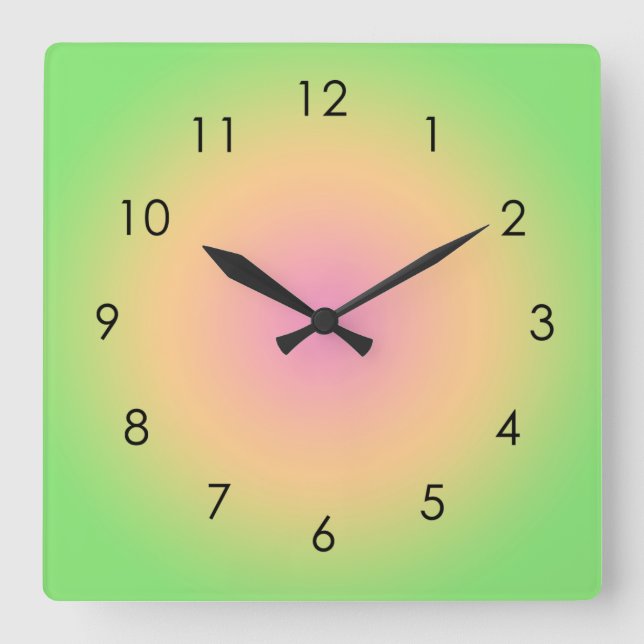 Rosa Pfirsichgrün Gradient Ombre Aura Quadratische Wanduhr (Vorderseite)