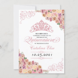Rosa Pfirsichpfirsich Quinceanera Geburtstag Einladung