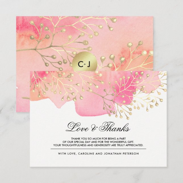 Rosa-Pfirsichzweige Hochzeit Dankeskarte (Vorne/Hinten)