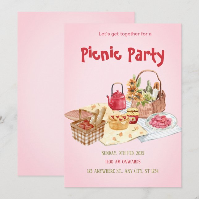 Rosa Picnic-Party Einladung (Vorne/Hinten)