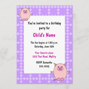 Rosa Piggy Children's Birthday Einladung