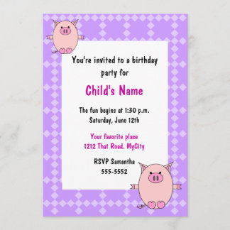 Rosa Piggy Children's Birthday Einladung