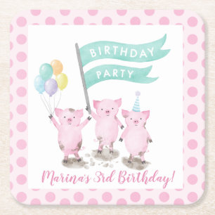 Rosa Piggys Kindergeburtstag-Party Rechteckiger Pappuntersetzer