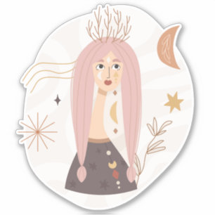Rosa Pigtails boho Blume Mond Affirmation Aufkleber