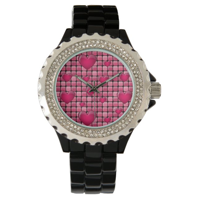 Rosa Pile mit Herz Armbanduhr (Vorderseite)