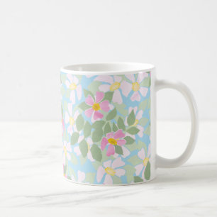 Rosa 'Pink and White Dog Roses auf Himmelblau' Kaffeetasse