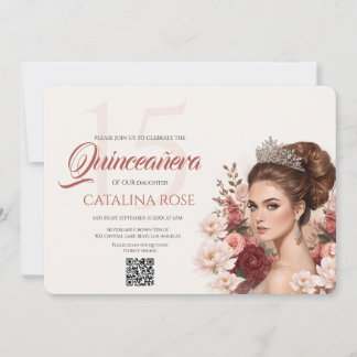 Rosa Pink Blush Elegant Quinceañera QR Code Einladung
