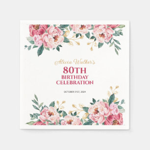 Rosa Pink Peony Blume Gold Leaf Geburtstag Serviette