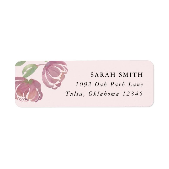 Rosa Pink Peony Watercolor Rücksendeadresse (Vorne)