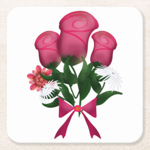 Rosa-Pink-Rosenstrauß mit floraler Schleife Rechteckiger Pappuntersetzer
