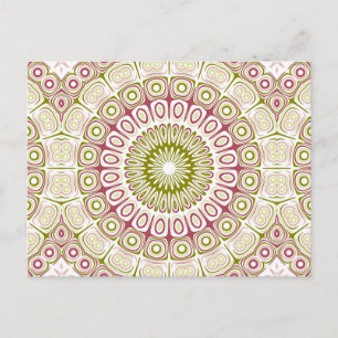 Rosa Pink und Olivgrün Mandala Medaillon Postkarte
