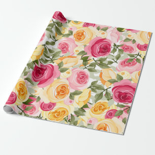 Rosa Pink & Yellow Farmhouse Shabby Chic Floral Geschenkpapier