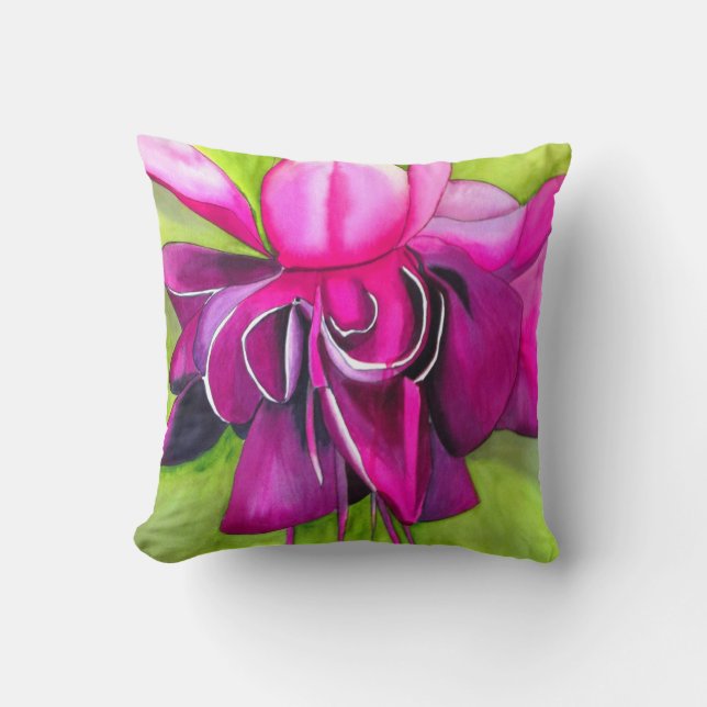 Rosa pinkfarbene Popkunst-Blumen-Wasserfarbe Kissen (Vorderseite)