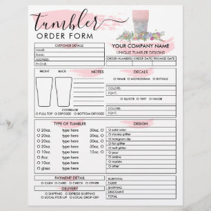 Rosa Pinsel-Tumbler-Mug-Tasse Bestellformular Flyer