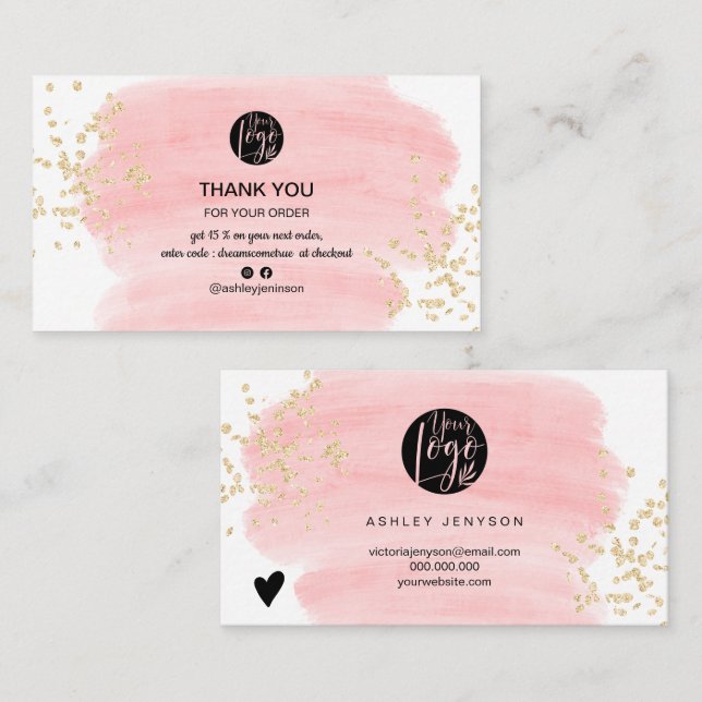 Rosa Pinselpinsel Gold Glitzer Logo-Bestellung Dan Visitenkarte (Vorne/Hinten)