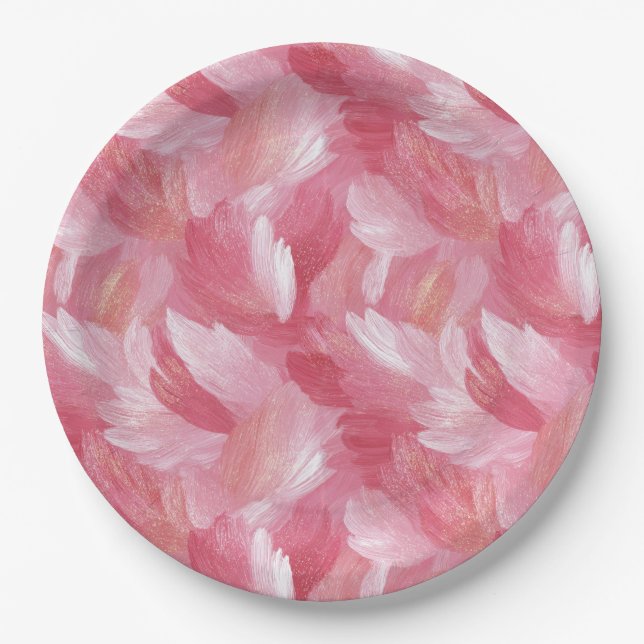 Rosa Pinselstrich Glitter Abstract Muster Pappteller (Vorderseite)